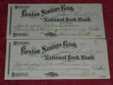 Pair of 1885 Used Checks Kenton Savings Bank Ohio National Park Bank NYC picture