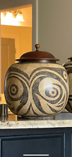 Vintage Theodore Alexander Tribal Ceramic Vase w/Wood Lid picture