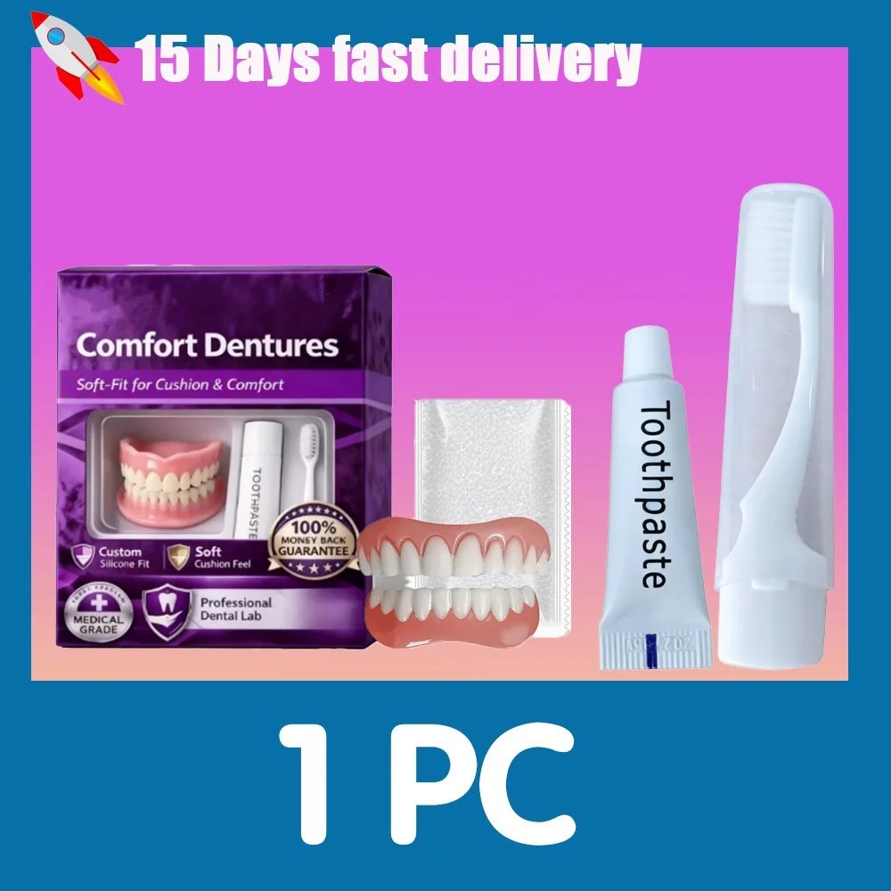 Moldable Silicone Dentures Upper Lower False Teeth Set Instant Smile Toothbrush Moldable Silicone Dentures Upper Lower False Teeth Set Instant Smile Toothbrush