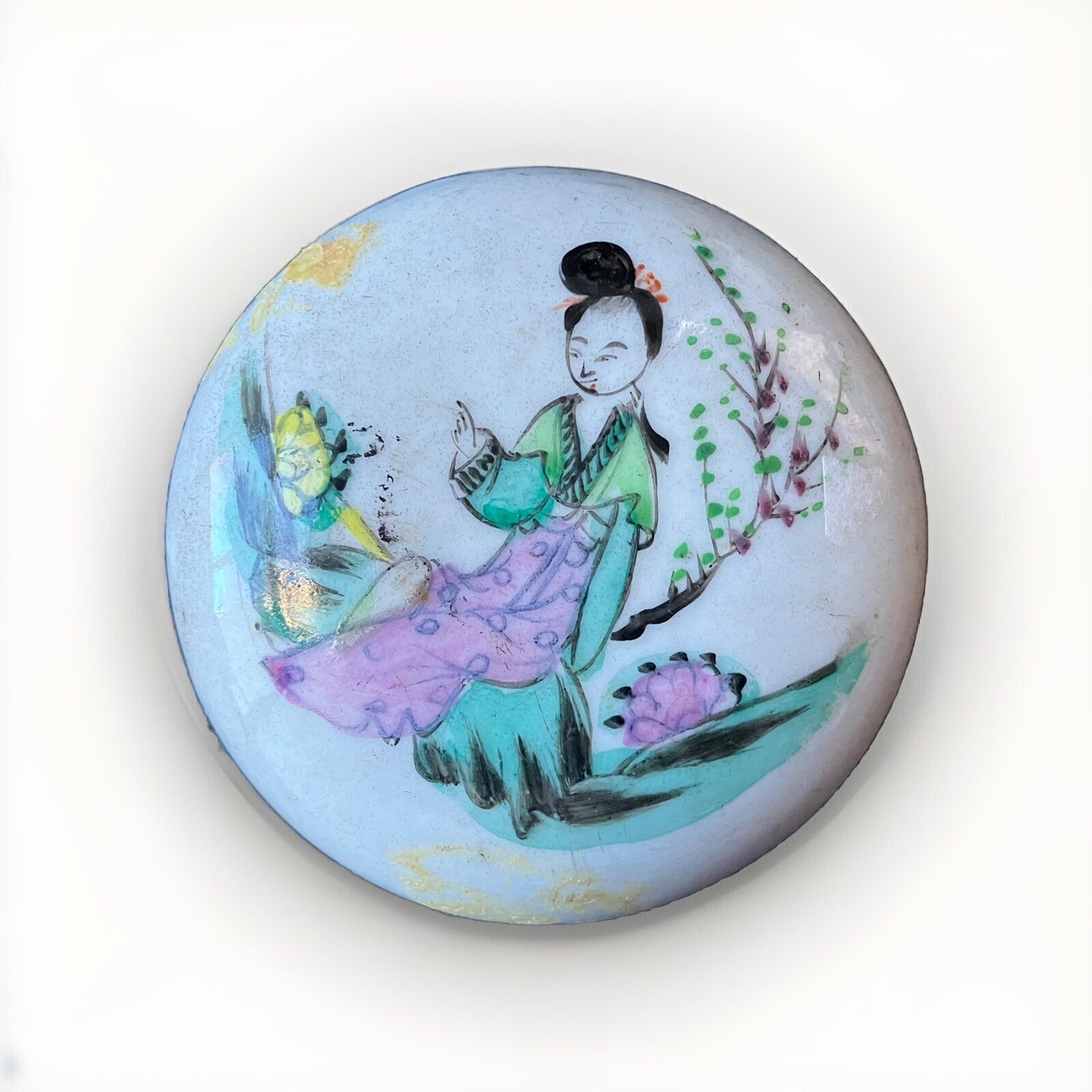 Antique Late Qing Era Chinese Porcelain Seal Box, Figural Design, Unmarked