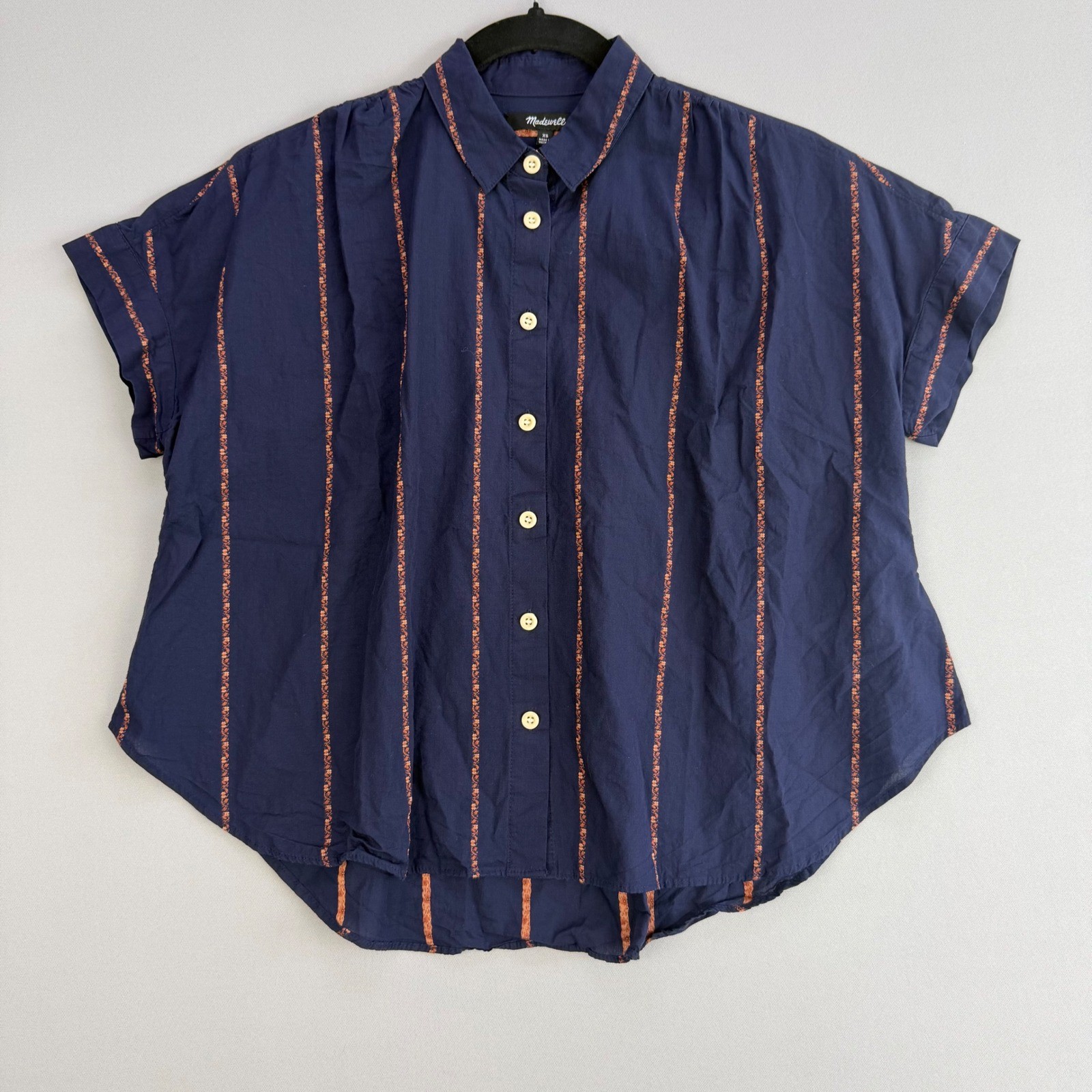Madewell Central Shirt Embroidered Floral Stripe Boho Chic Cotton Boxy Top XS Madewell Central Shirt Embroidered Floral Stripe Boho Chic Cotton Boxy Top XS