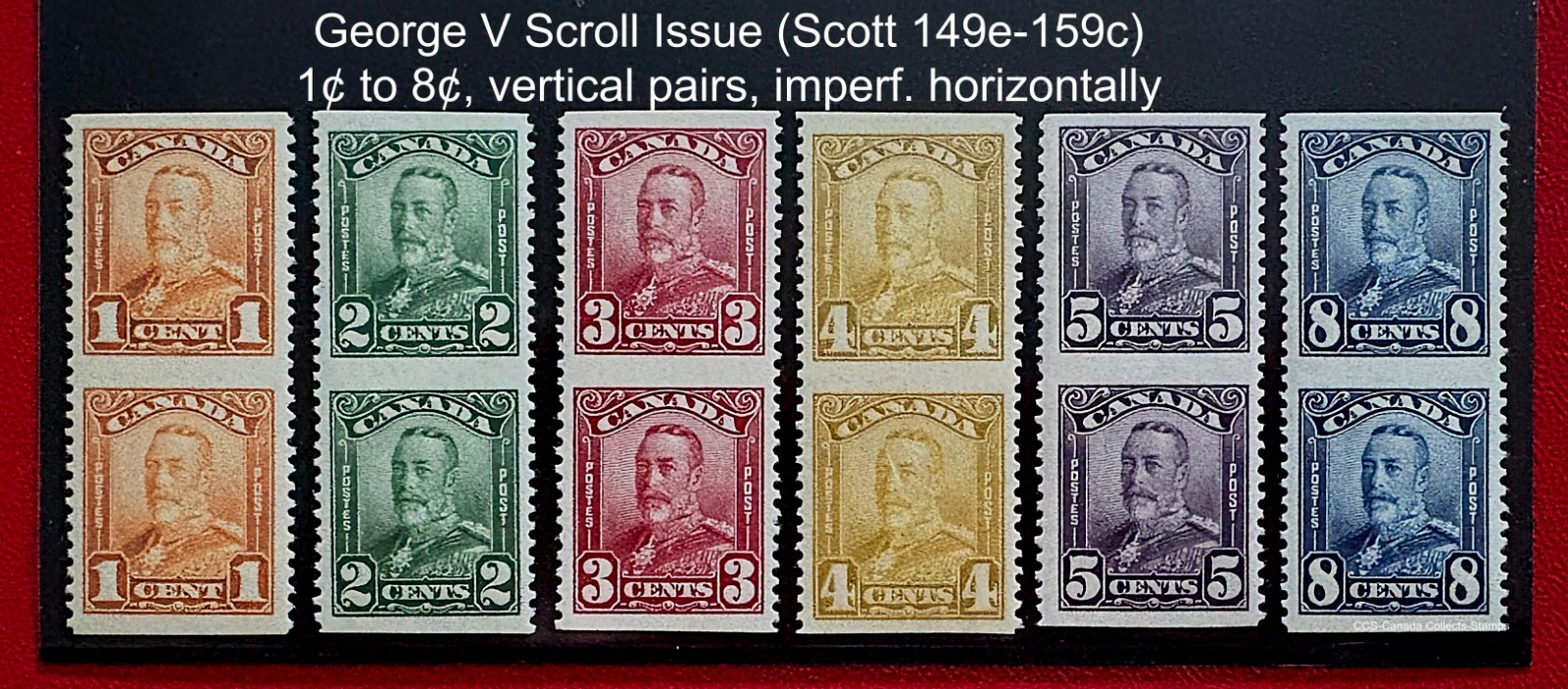 💥IMPERFORATE PAIRS💥 Canada Sc# 149e-154c Scroll Issue MXF VLH ONLY 250 PAIRS