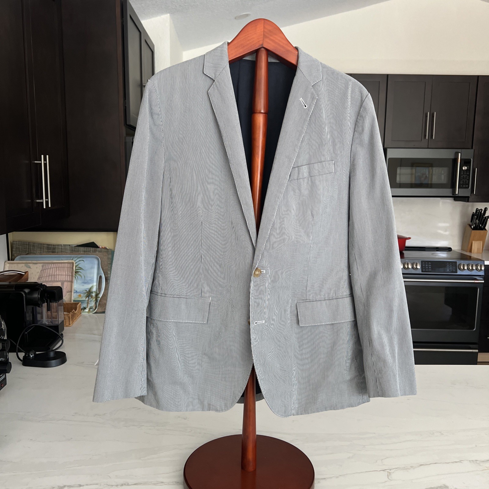 J Crew Spot Jacket Men’s Size M Light Blue W/ Striped Lining Cotton 😎🌞