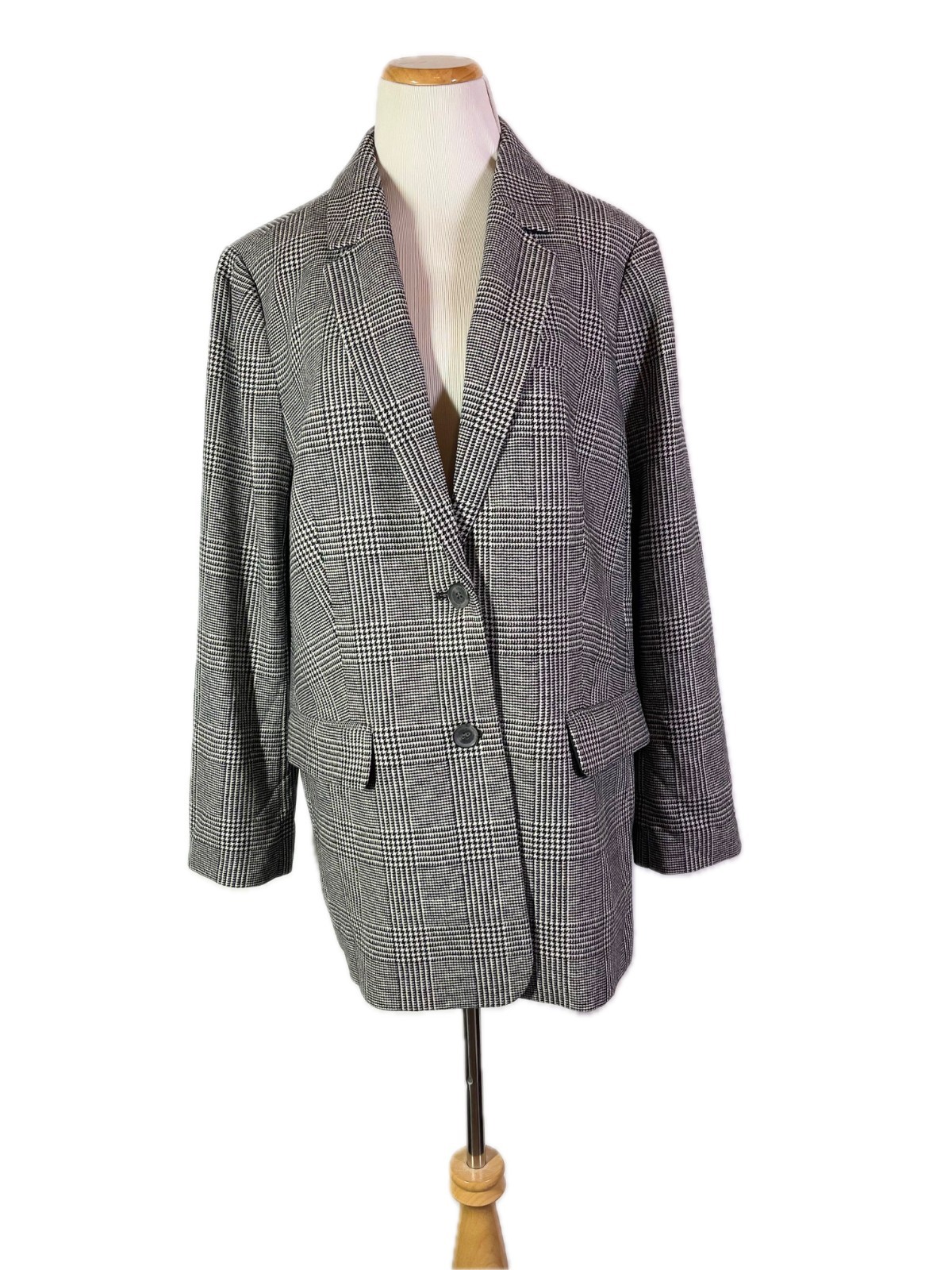 Talbots Size 16 Houndstooth Blazer Jacket Wool Blend