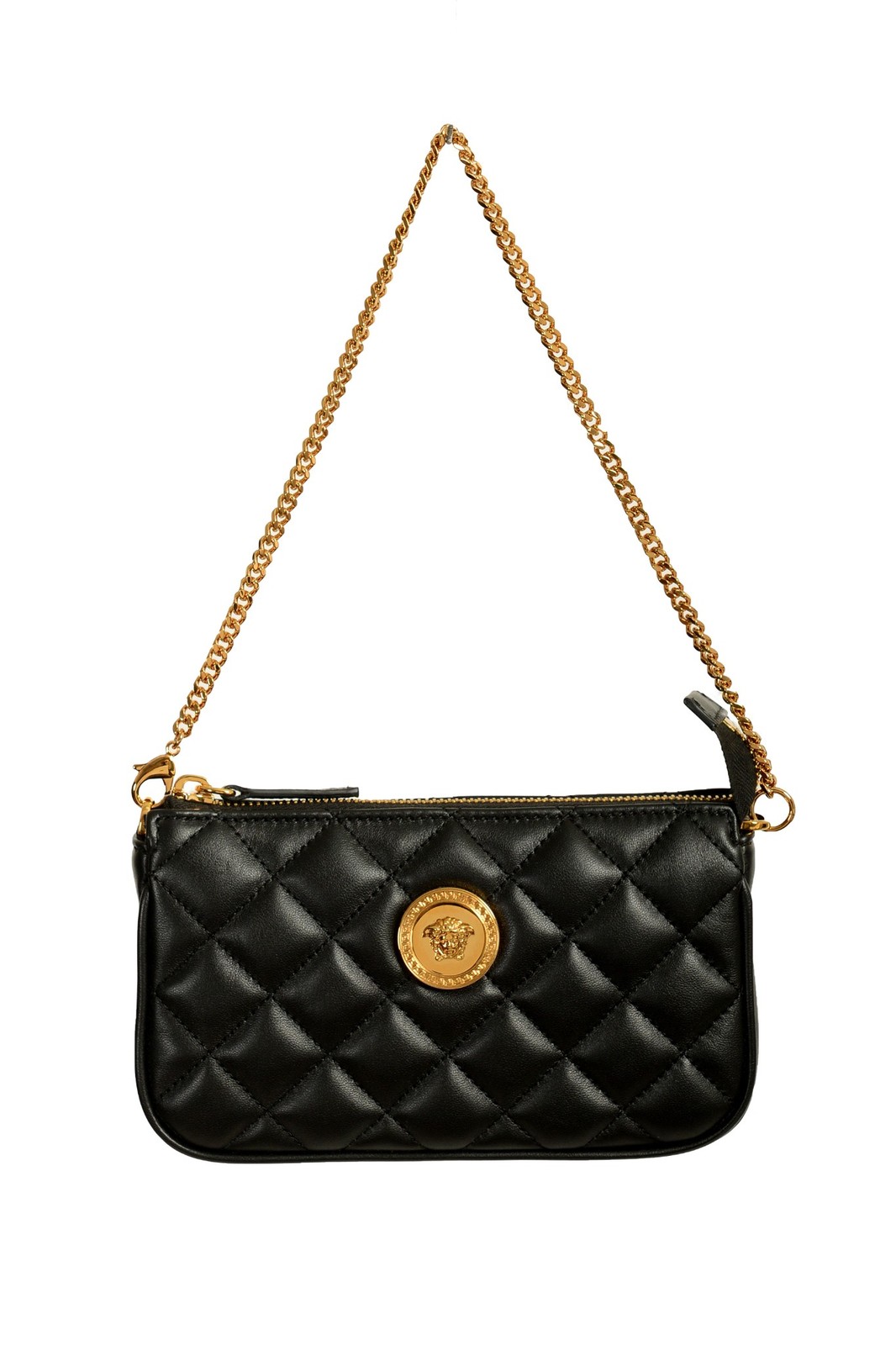 Versace Women\'s Black Gold Medusa Quilted Small Handbag Shoulder Bag