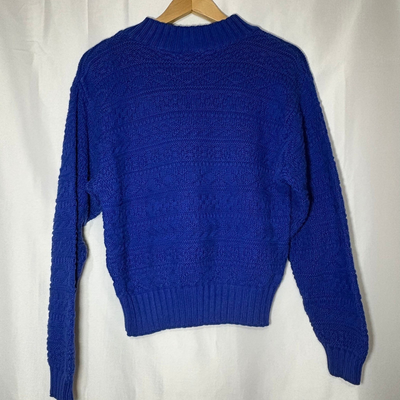 Lizsport Petite Vintage Royal Blue Cotton Knit Sweater Crew Neck Small