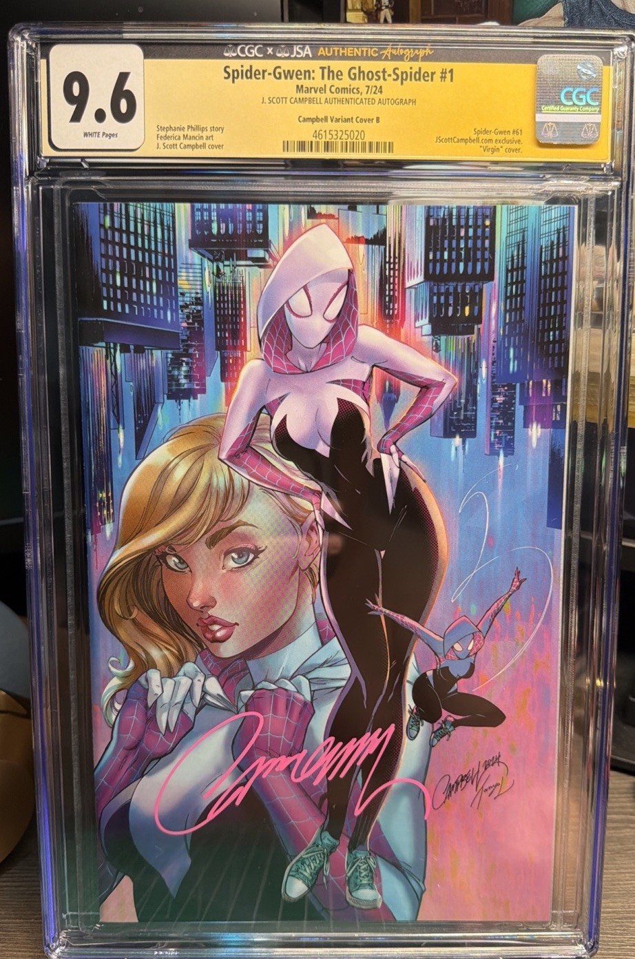 💫Spider-Gwen: The Ghost-Spider #1 CGC SS 9.6 Signed J. Scott Campbell Cover B