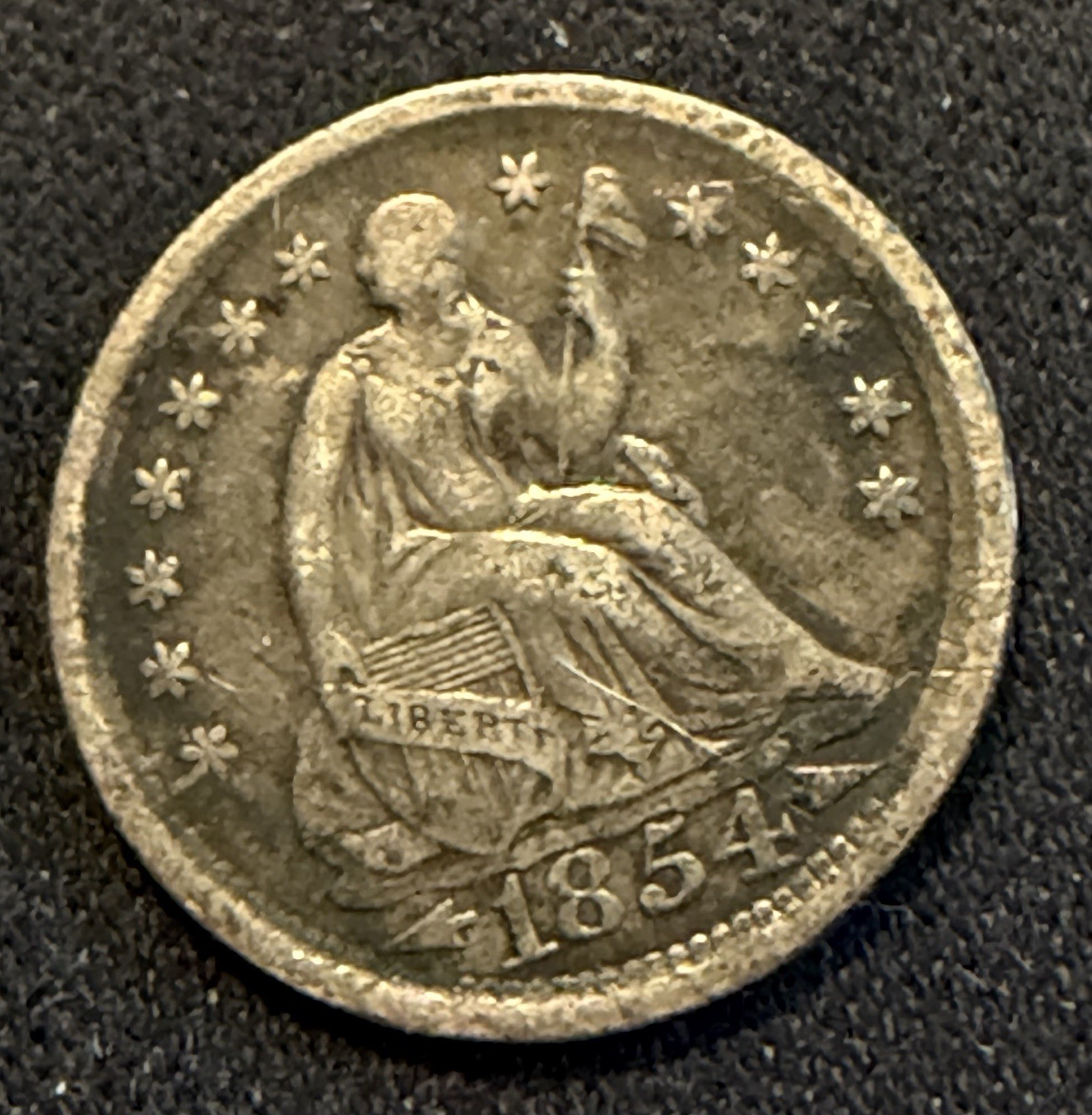 1854-O Seated Liberty Half Dime 5C New Orleans 90% Silver VF Details