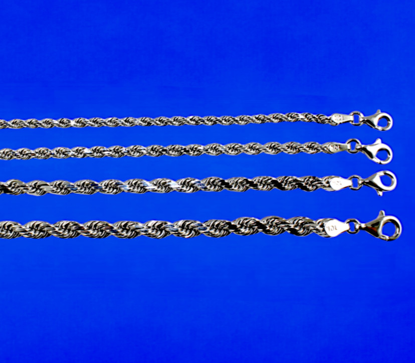 10K White Gold Rope Chain Necklace Bracelet Diamond Cut Real Gold 2mm-7mm 7