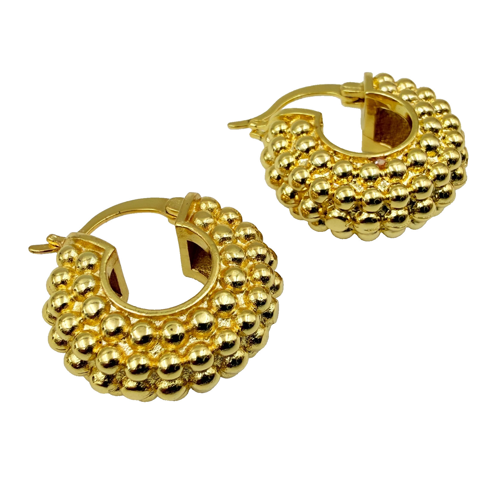 Frumos Designer Signed Granulated Gold Plated Hoop Post Earrings