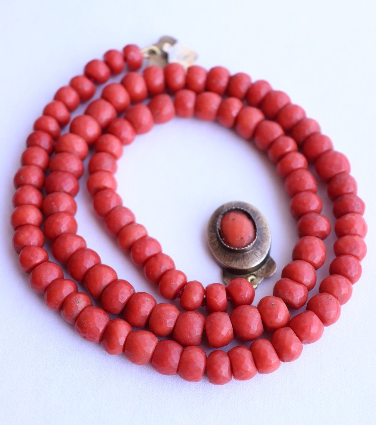 Antique Faceted  Red  Coral Necklace Large Undyed Beads - NO TARIFF