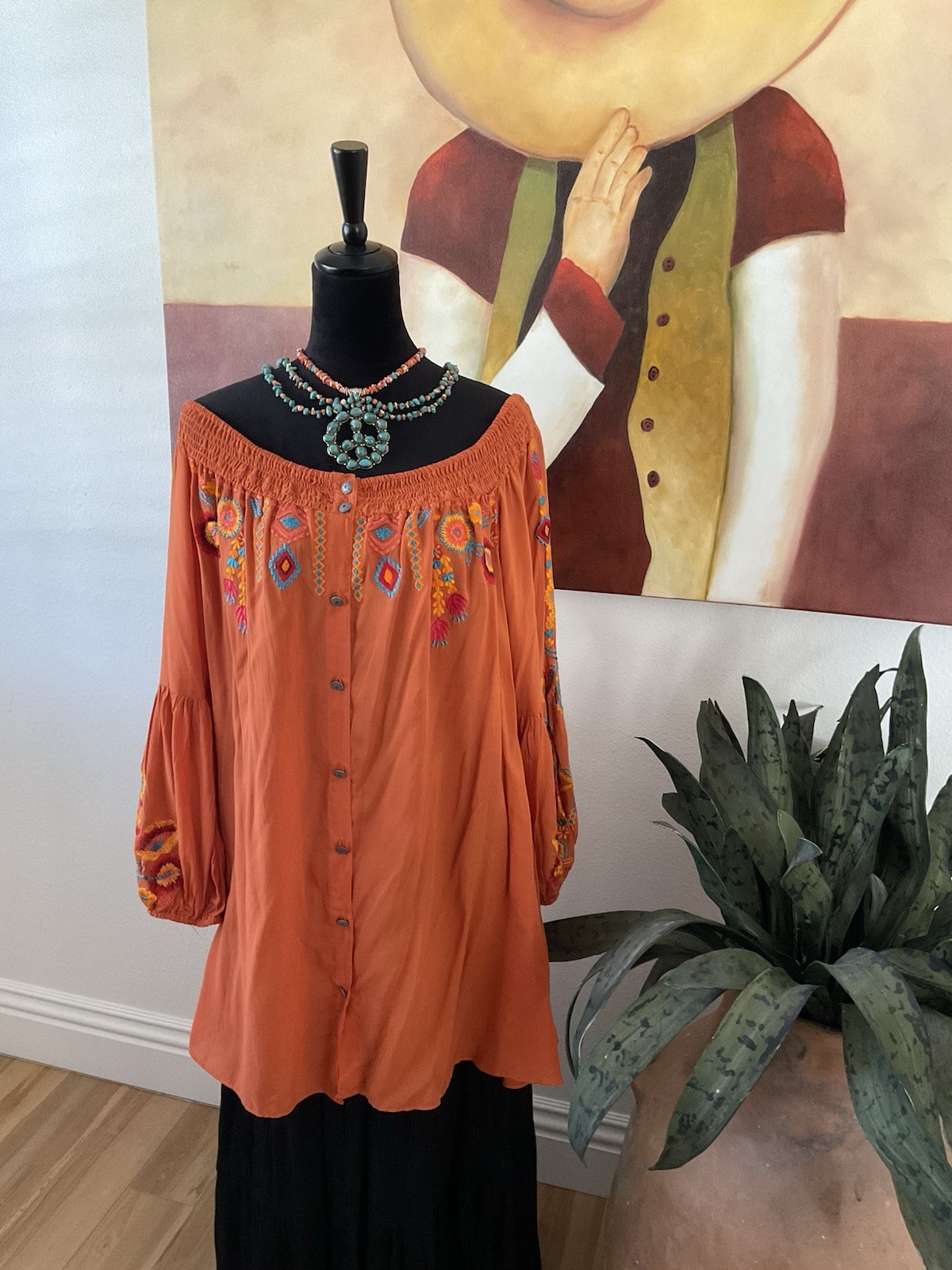 XL Vintage Collection Western Spring Fiesta Floral Embroidered Tunic Blouse