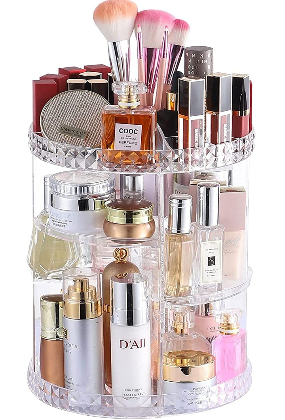 Cq acrylic Rotating Makeup Organizer,Adjustable 4 Tier With Pattern, Clear