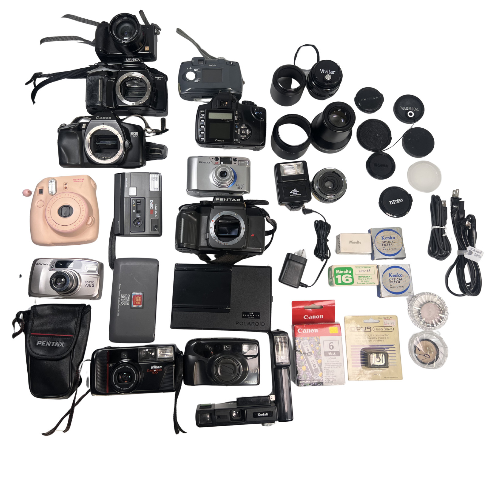 ❇️ *UNTESTED* Vintage Camera Lot Canon Pentax Polaroid Lenses Accessories 