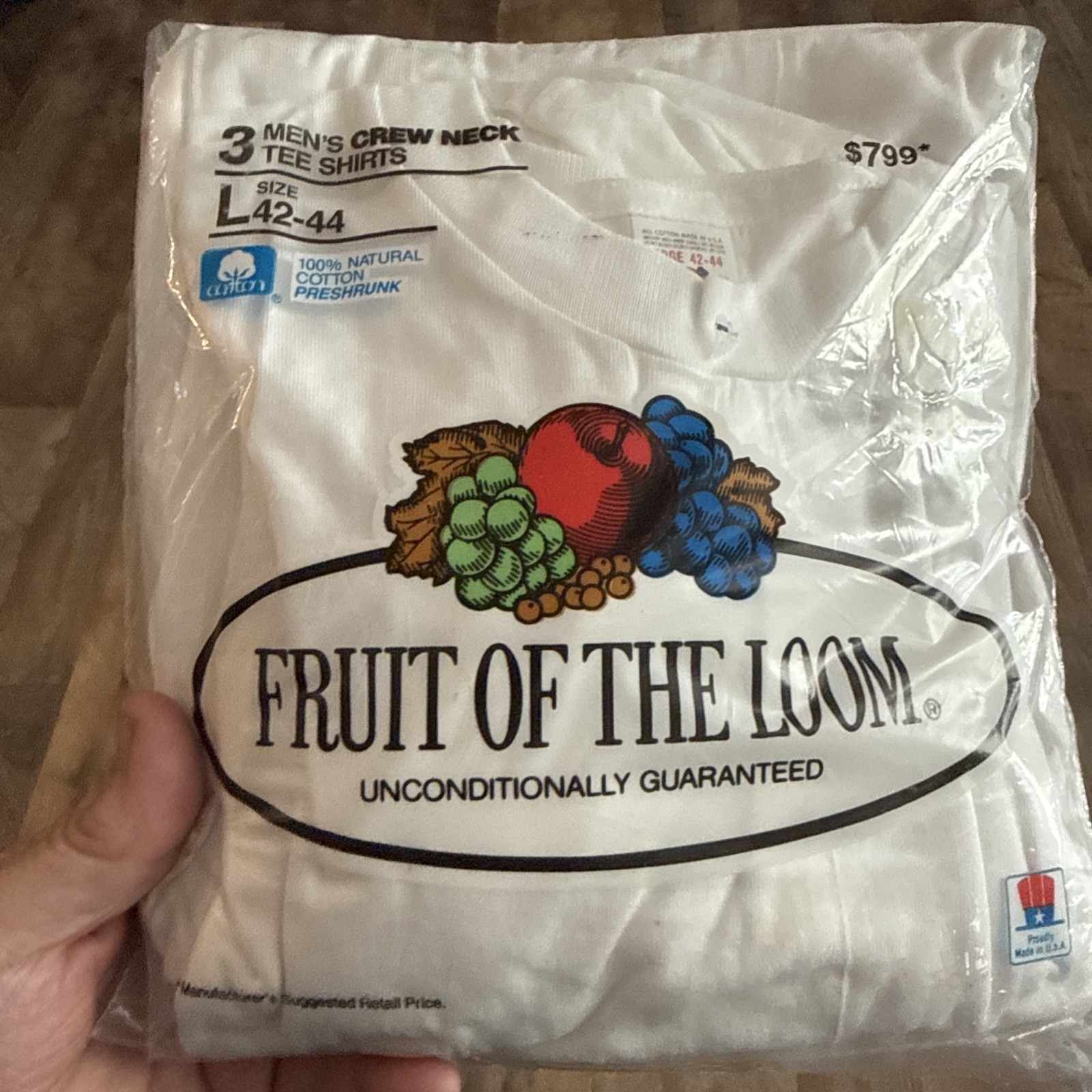 VTG Deadstock Fruit Of The Loom All Cotton Crew Neck Tshirt 2 Pack Size L READ