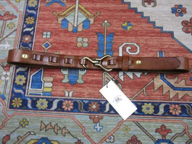 RRL Double RL Vintage Leather Belt with Large Brass Buckle Belt RRL Double RL Vintage Leather Belt with Large Brass Buckle Belt