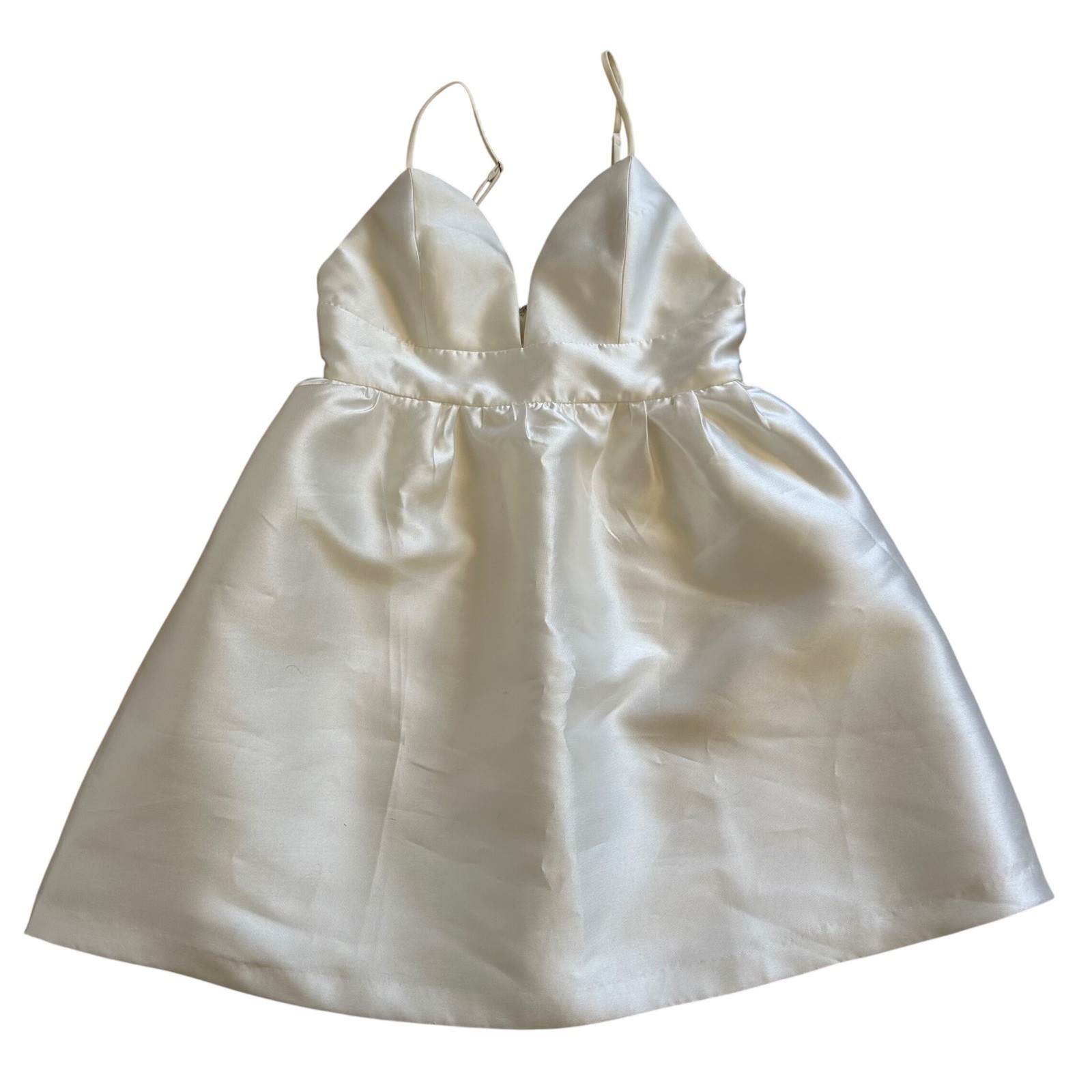 Lulus Bridemaid Satin V-Neck Mini Dress Adjustable Spaghetti Strap Fit & Flare