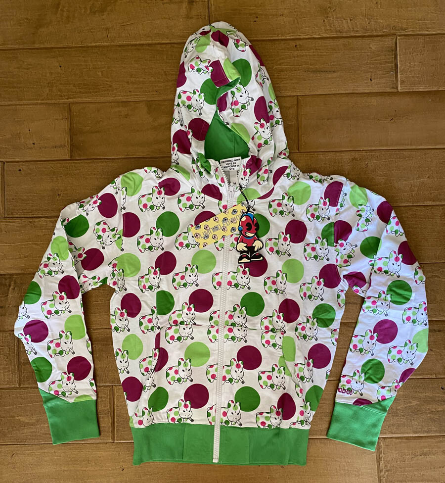 Frank Kozik Kidrobot VINTAGE NWT Polka Dot Labbit Zip Up Hoodie Jacket LE Medium Frank Kozik Kidrobot VINTAGE NWT Polka Dot Labbit Zip Up Hoodie Jacket LE Medium