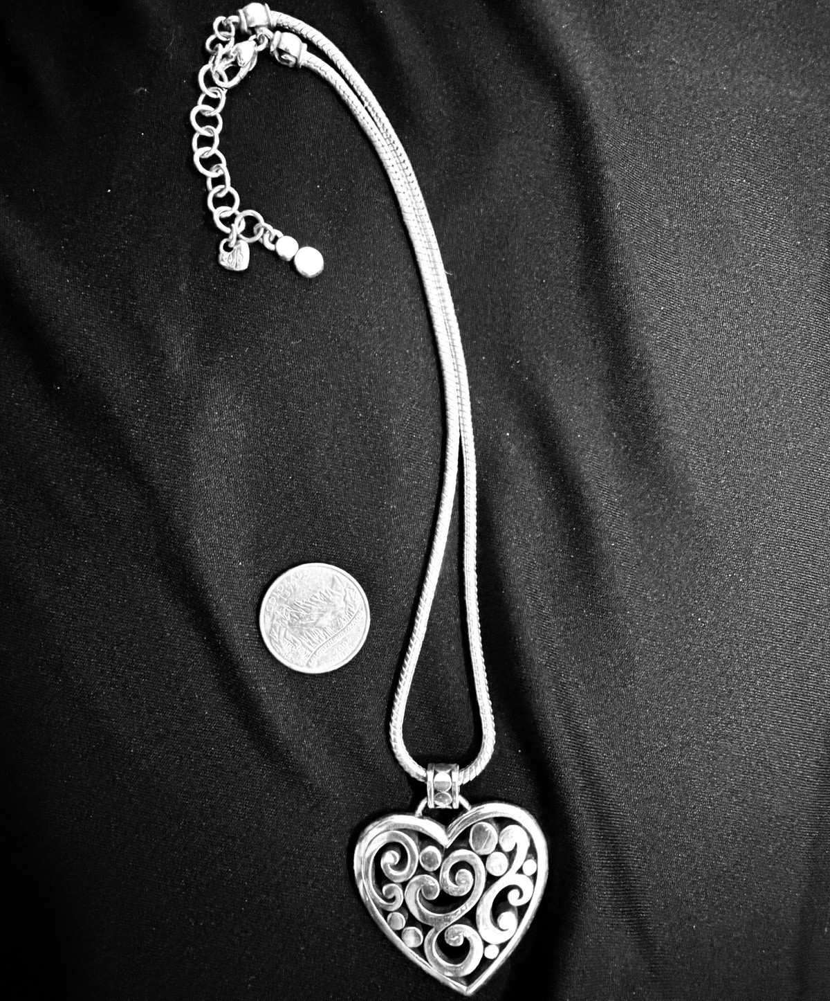 BRIGHTON Silver Heart Filigree Charm Pendant Necklace Snake Chain BRIGHTON Silver Heart Filigree Charm Pendant Necklace Snake Chain