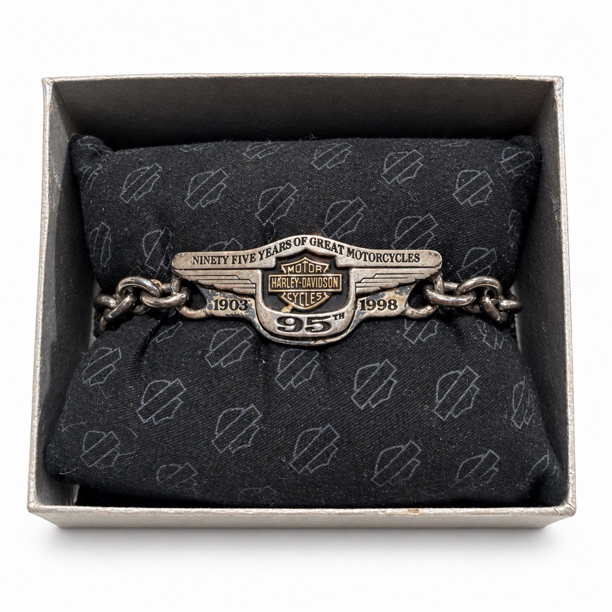 Vintage 1998 Harley-Davidson 95th Anniversary 18K Sterling Silver Bracelet 8”