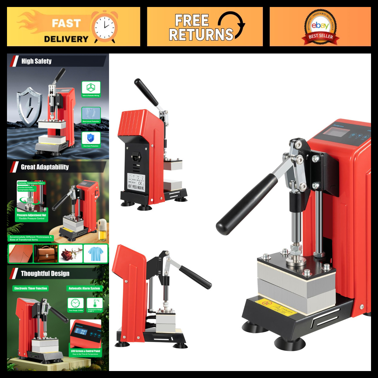 Portable 900W Hydraulic Heat Press Machine - Heavy Duty Mini Hot Press with LCD