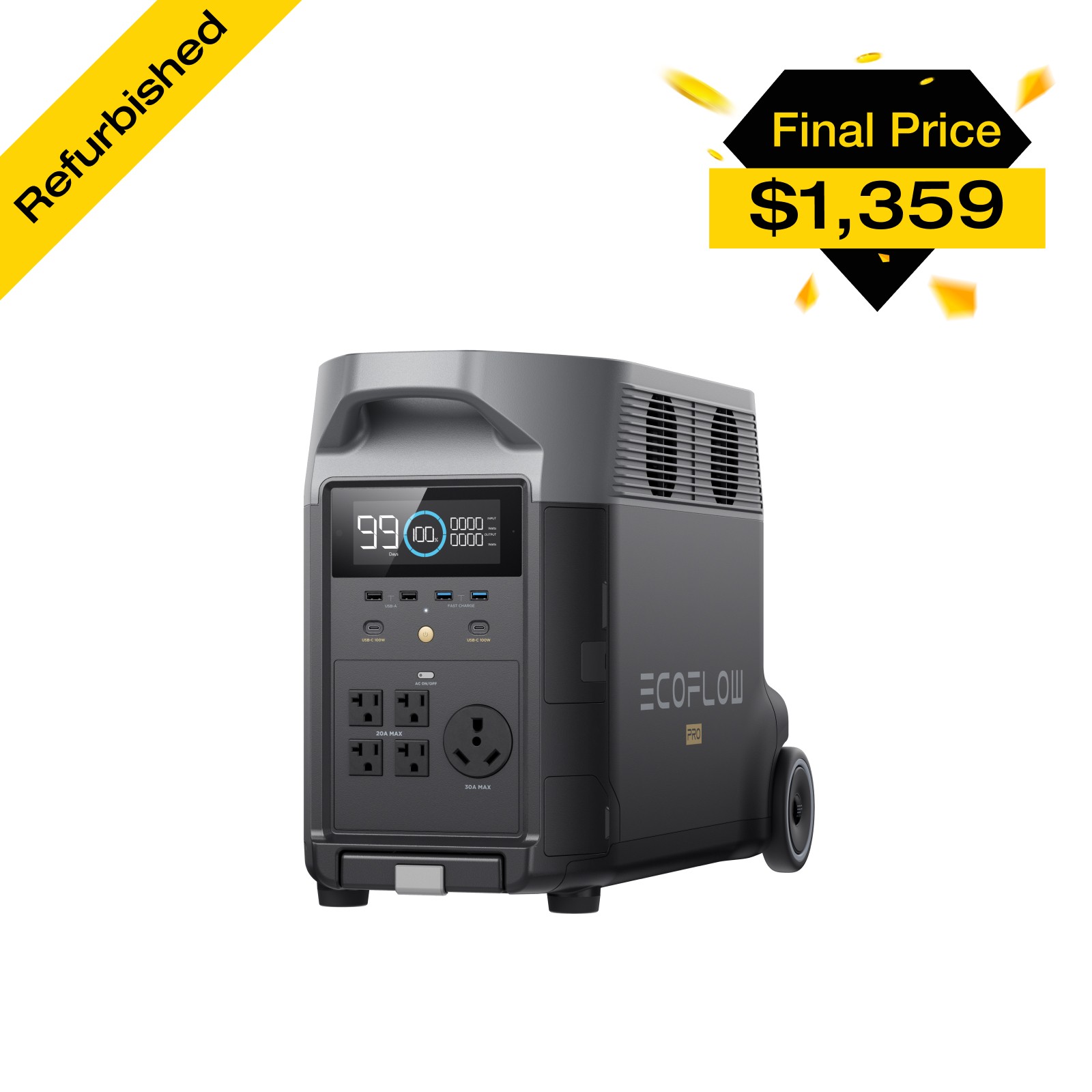 EcoFlow DELTA Pro 3600Wh Power Station Generator Certified Refurbished, LFP EcoFlow DELTA Pro 3600Wh Power Station Generator Certified Refurbished, LFP