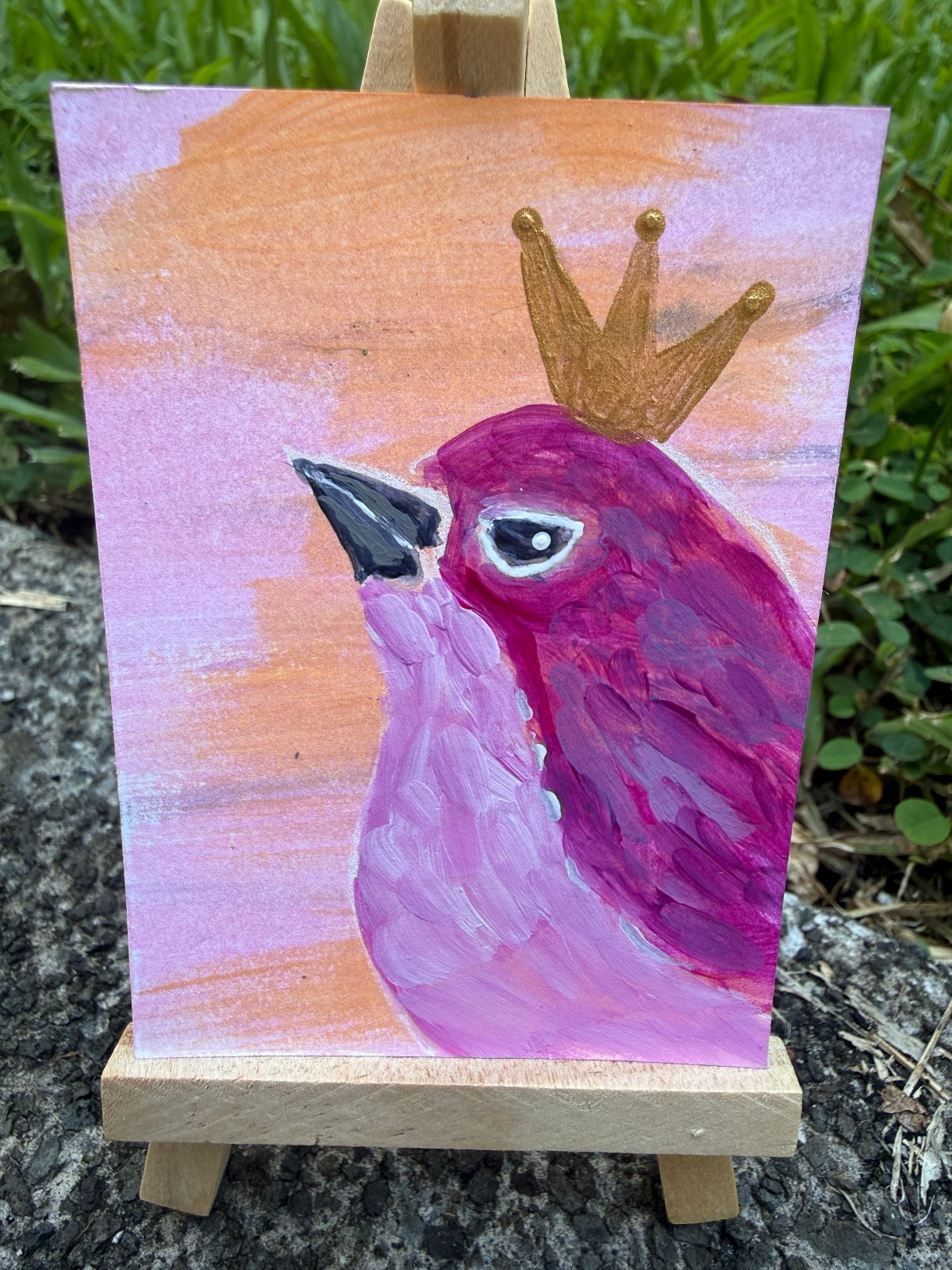 ACEO/ATC Original Acrylic Pink Bird Painting \
