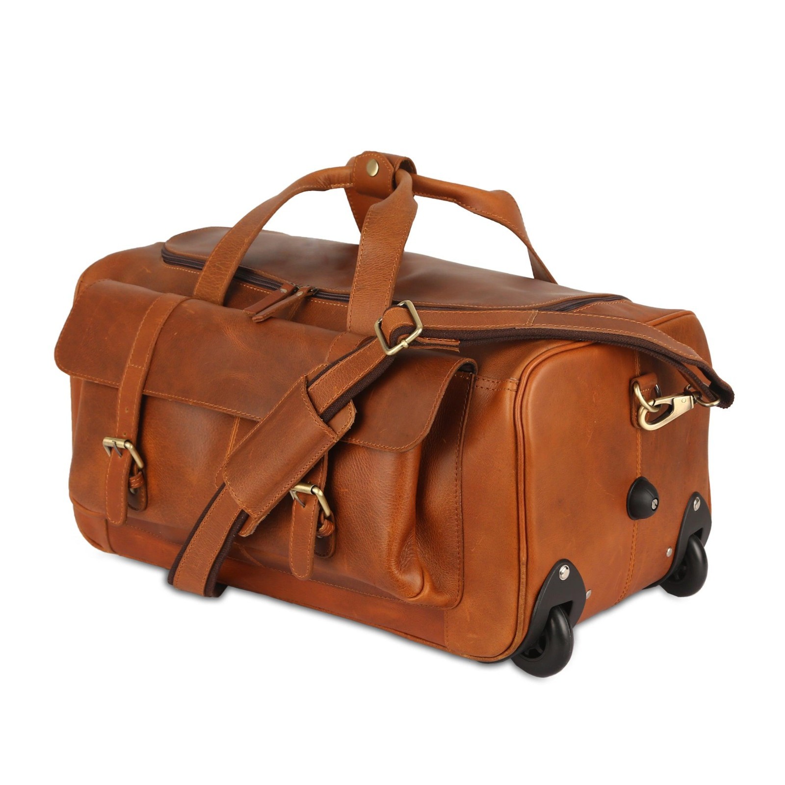 Leather Rolling Travel Duffel for Men & Women - 21-Inch U-Zip Duffel Bag