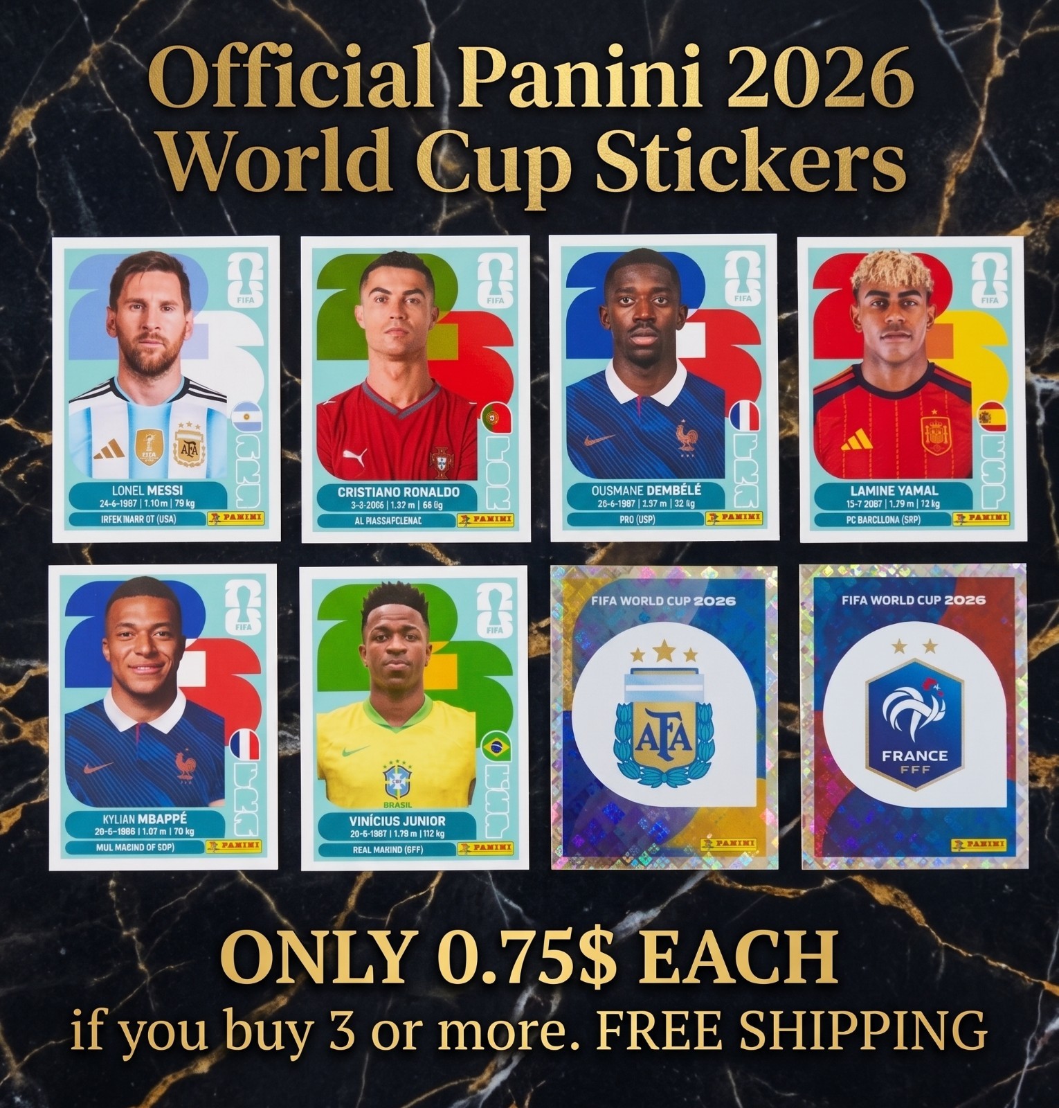 ONLY 0.75$ PANINI WC 2026 STICKERS, FWC and ALG-COL  Alphabetical 