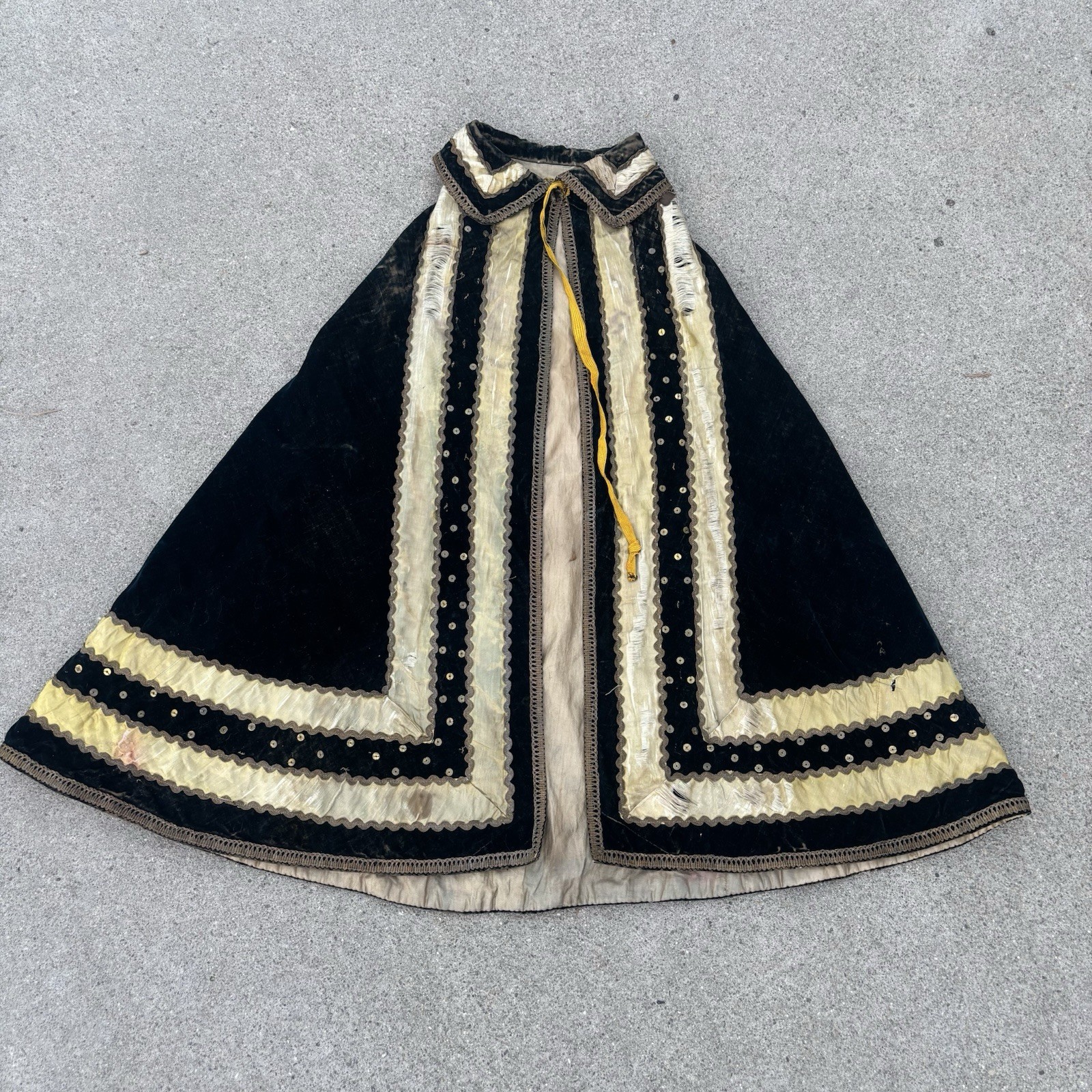 Victorian Velvet Cape Highly Distressed Handmade With Sequins And Lace