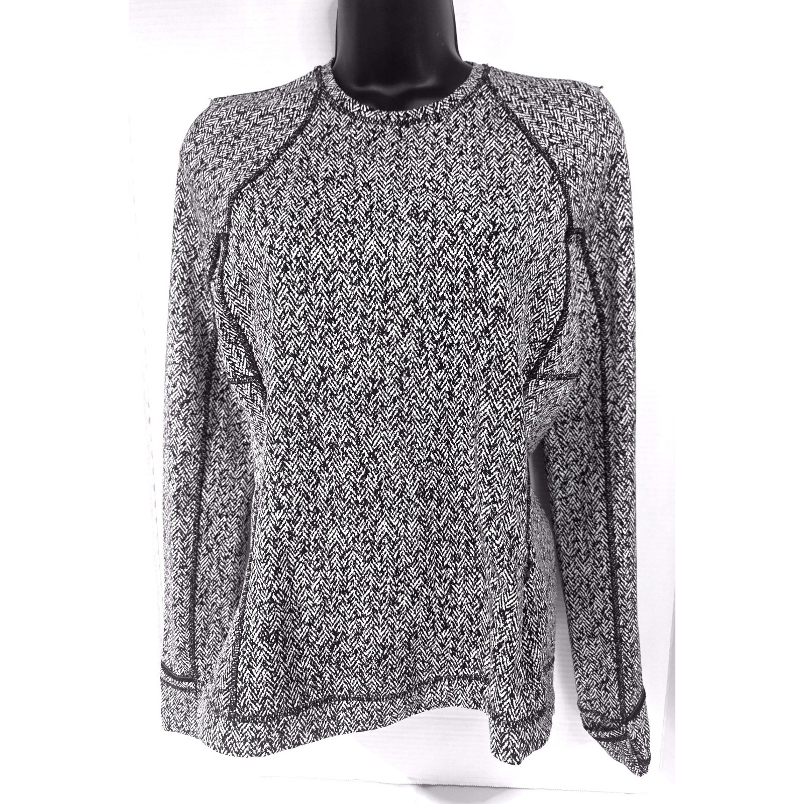 Lululemon Runderful Herringbone L/S Active Top Black White Thumbhole Pocket S/M?