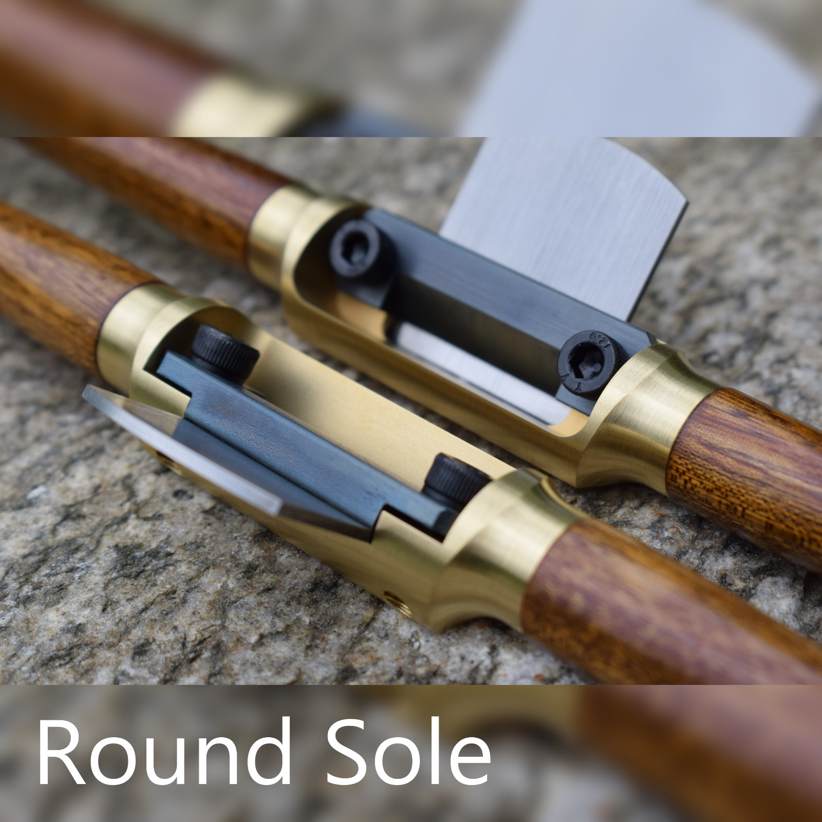 Handmade Brass Spokeshave - Round Sole - O1 Tool Steel Blade - Sapele Handles