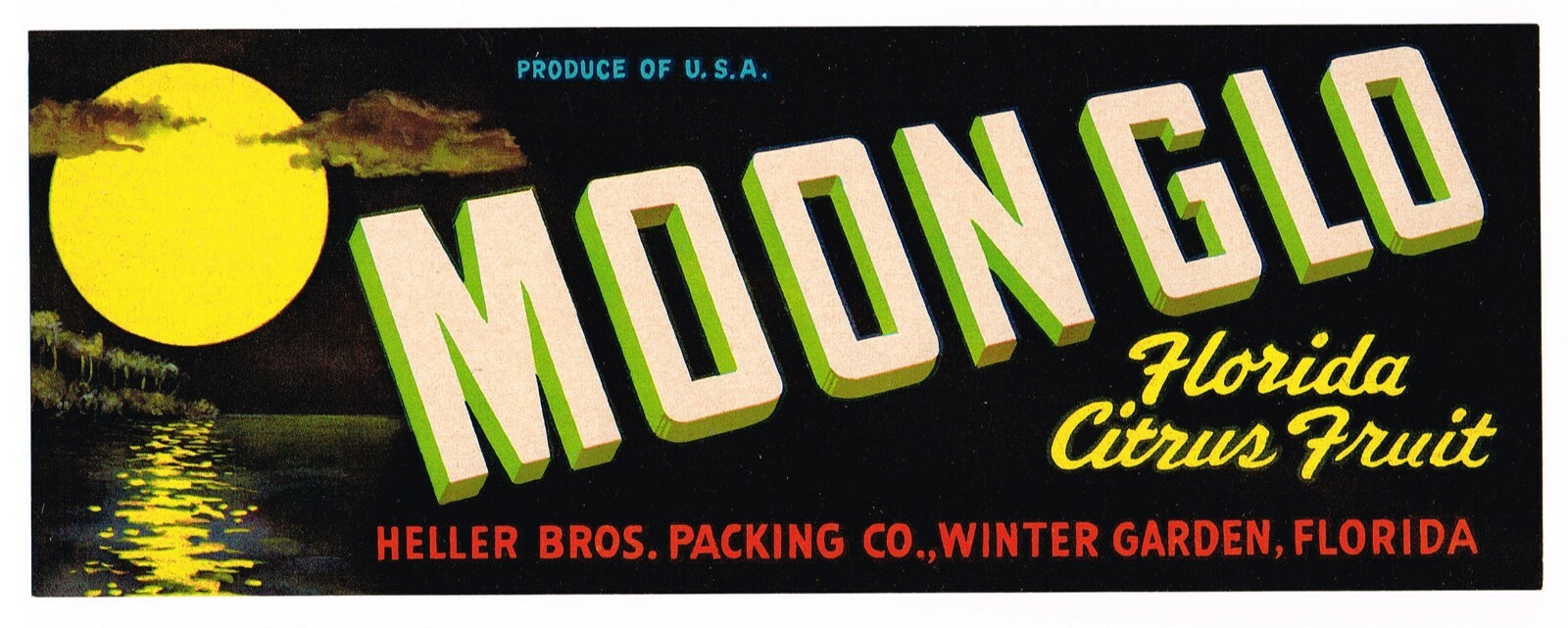 ORIGINAL CRATE LABEL VINTAGE FLORIDA C1940S STRIP FULL MOON GLO WINTER GARDEN