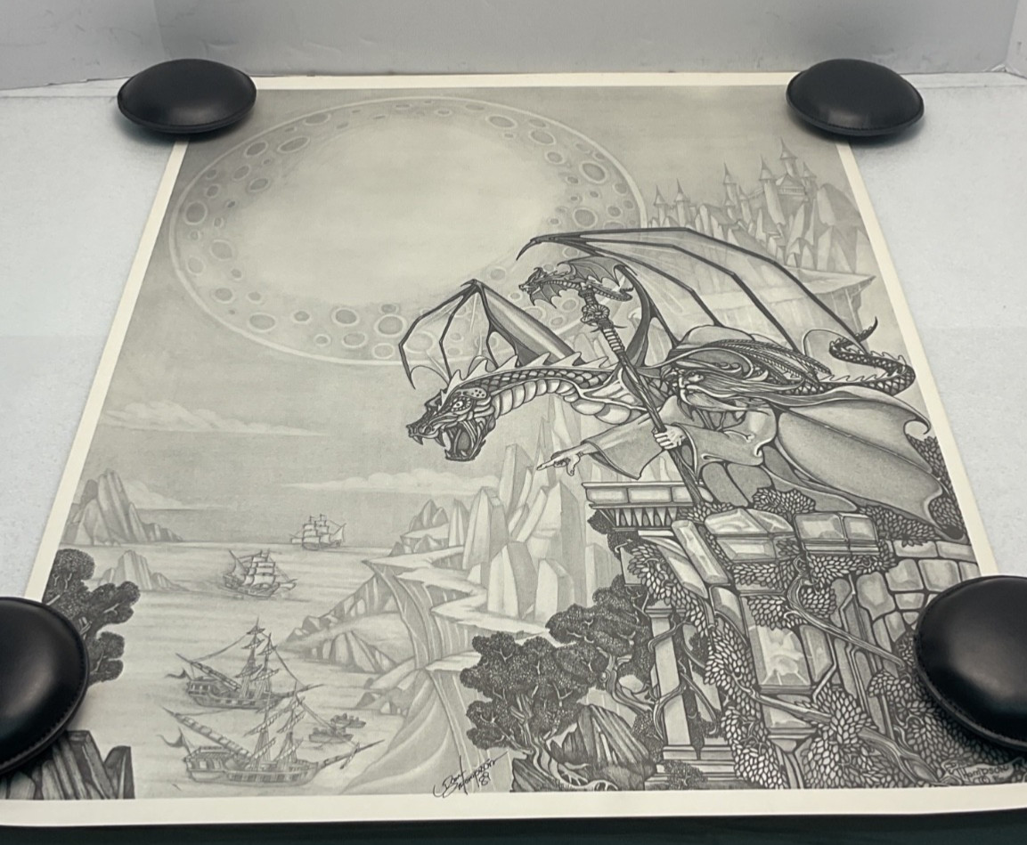Vintage Dan Thompson Wizard Dragon Fantasy Art Print 1986 1989 Castle Poster P3