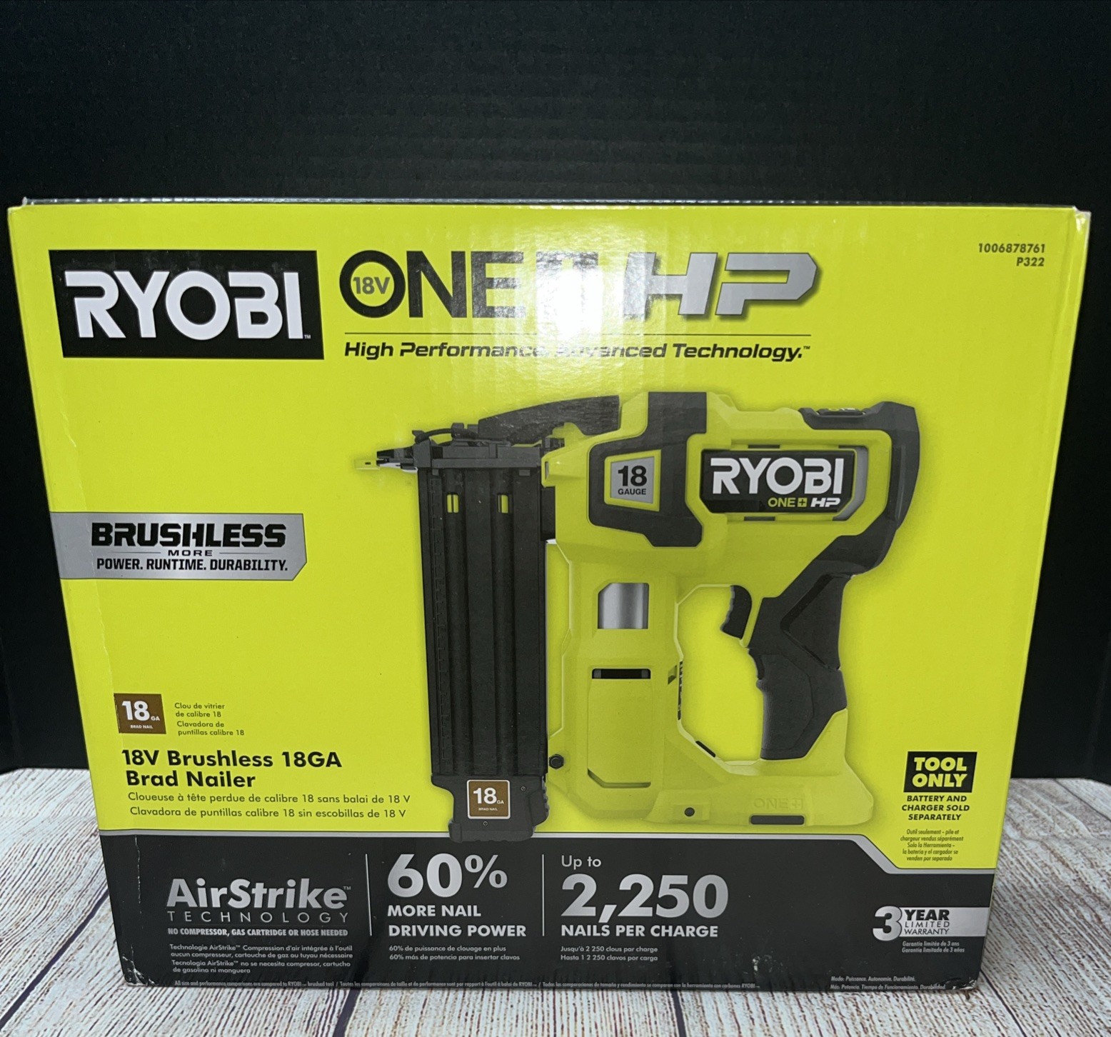 Ryobi One+ HP 18V Brushless 18GA Brad Nailer - Tool Only (P322) BRAND NEW Ryobi One+ HP 18V Brushless 18GA Brad Nailer - Tool Only (P322) BRAND NEW