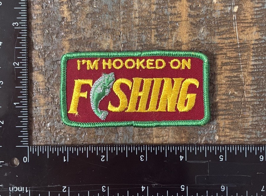 Vintage I’m Hooked On Fishing Salmon Fish Angler Iron-On Patch NOS 1970s Vintage I’m Hooked On Fishing Salmon Fish Angler Iron-On Patch NOS 1970s