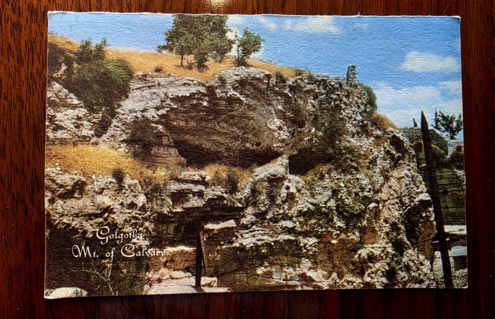 Vintage Golgotha Mt Calvary Holy Land Souvenir Card w/ Original Stone Jerusalem
