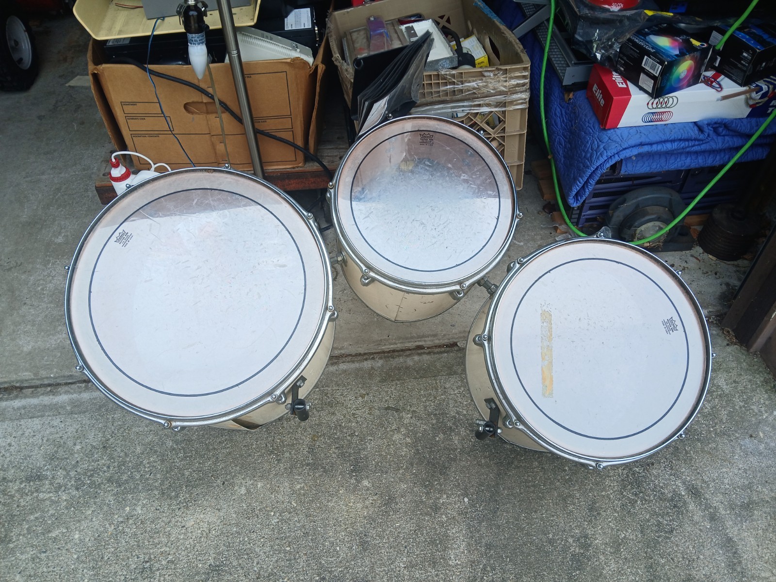 Slingerland 12,14,16,  Cut-A-Way Trio Tom Drums Chrome-Wood Vintage 70s, USA