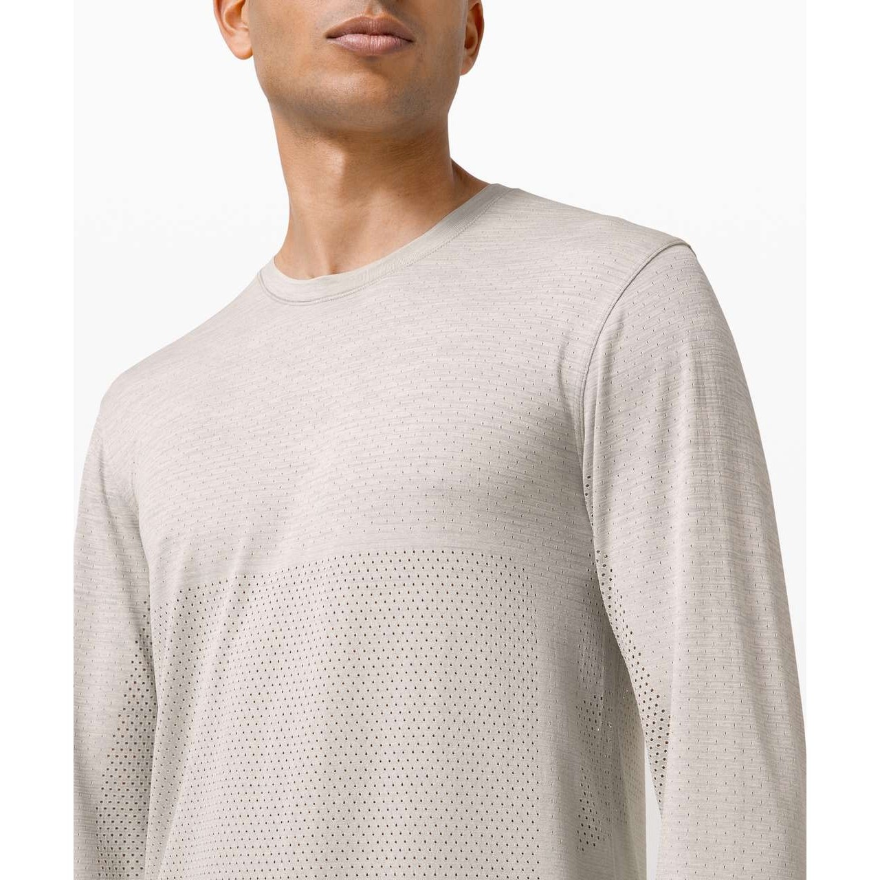 Lululemon Men\'s Metal Vent Breathe Long Sleeve Silver Drop / Light Ivory SZ L