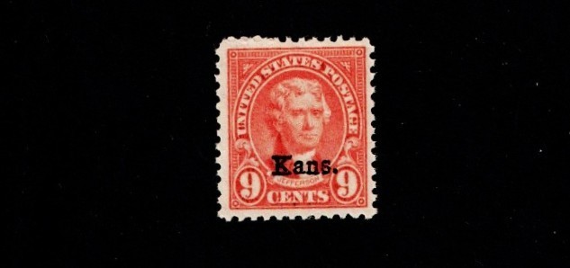 1929 U.S.Classic KANSAS OVERPRINT 9c Lt Rose Jefferson Sc#667 M/NH/OG See Note^
