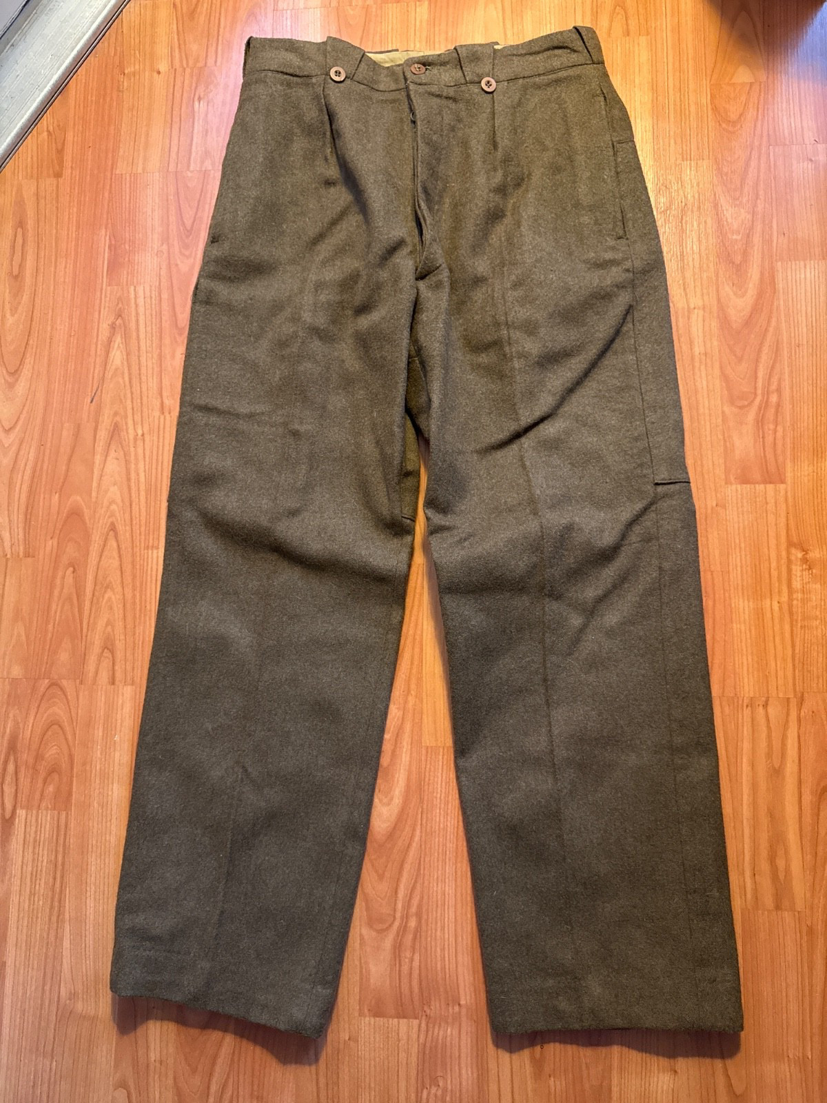 VTG 1950s French Military Heavy Wool Field Trousers Olive Wide Leg 33x31