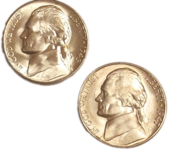 1945 S Silver + 1947 S US Jefferson Nickel 2 Pc Gem BU Set Free Post Tracking 1945 S Silver + 1947 S US Jefferson Nickel 2 Pc Gem BU Set Free Post Tracking