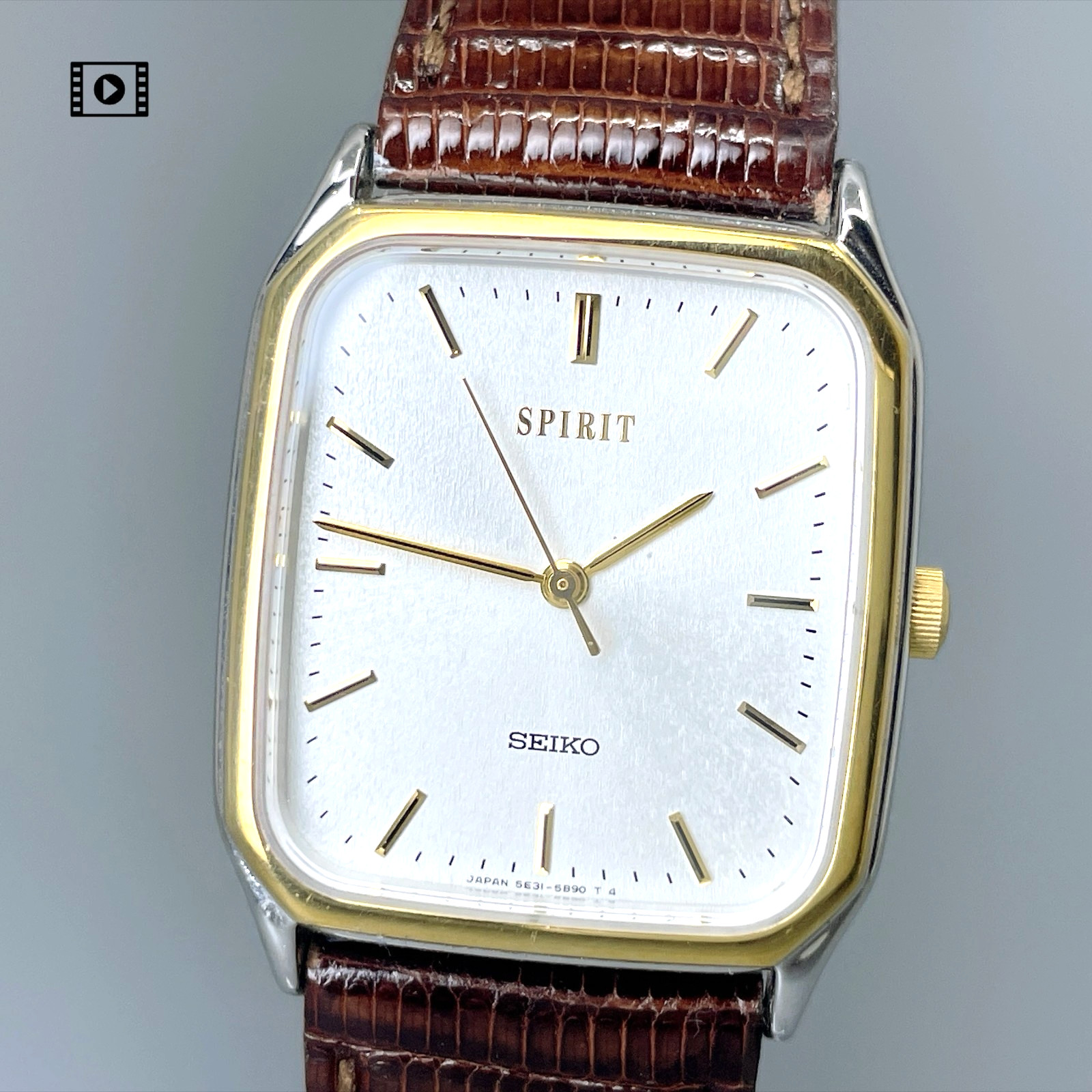 SEIKO SPIRIT 5E31-5B50 Vtg1993 Silver Rectangle Qz Men\'s Watch -US Stock