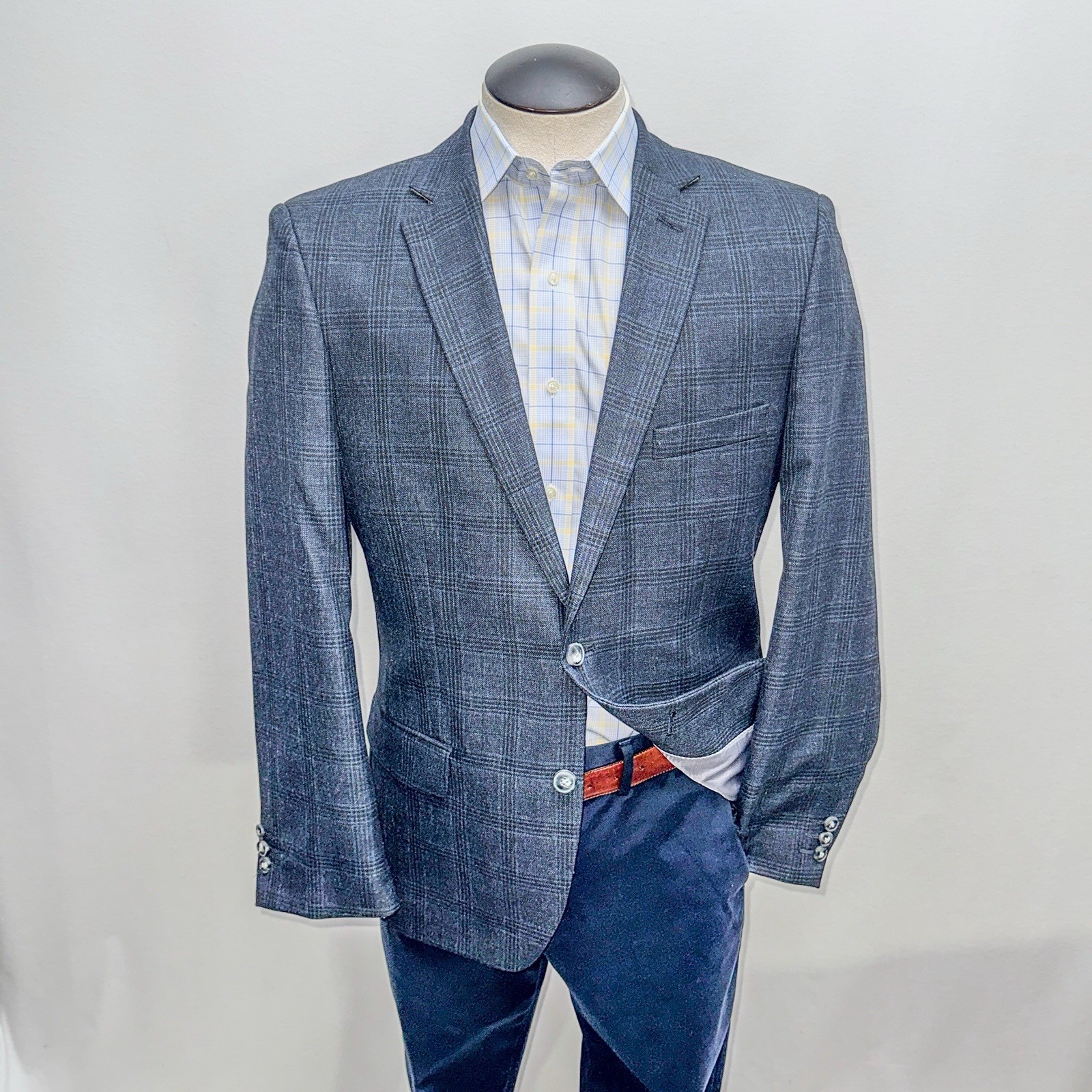 Haggar 1926 Originals Mens 44R Plaid Blazer Sport Coat Blue Gray 44 Regular 