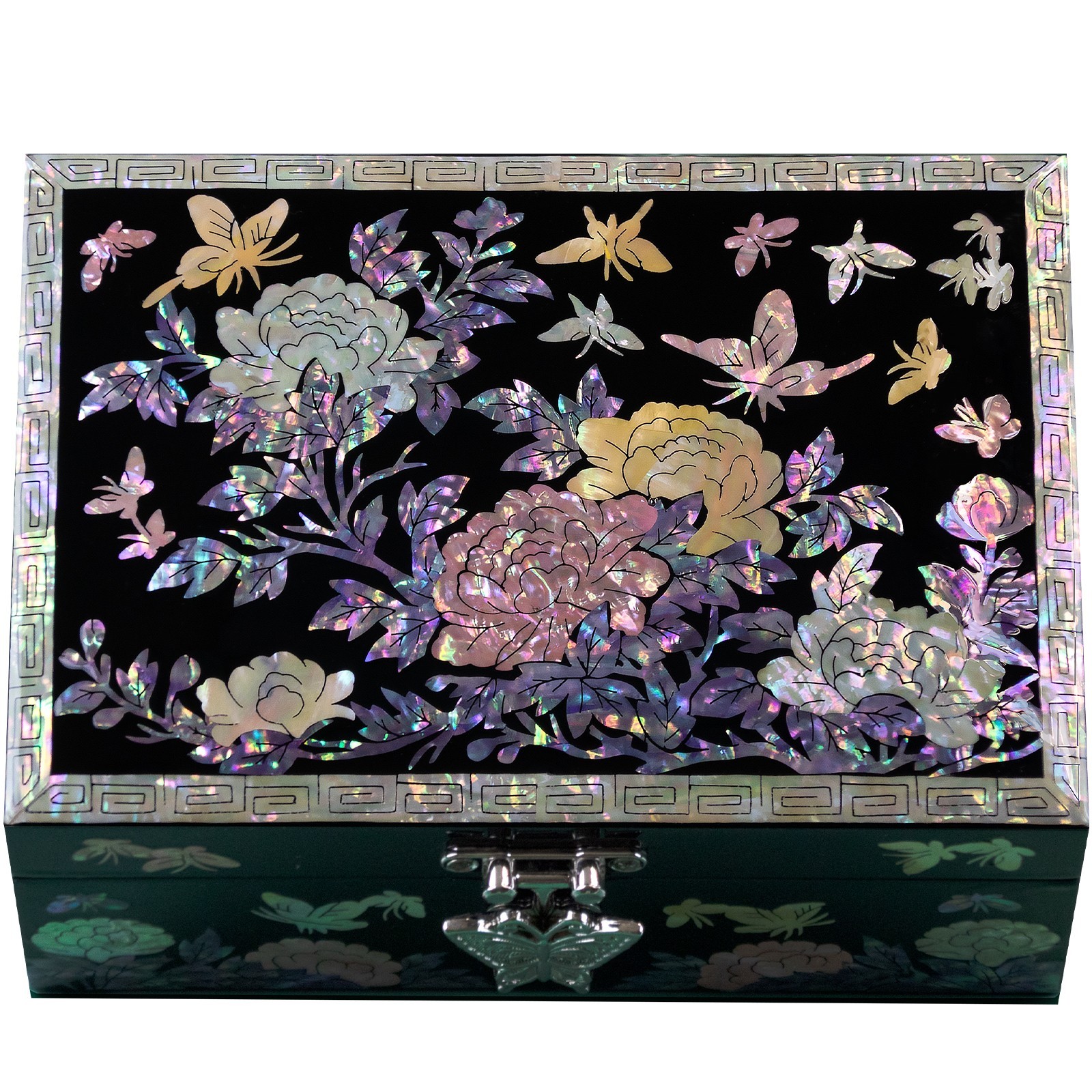 Mother of Pearl Black Lacquer Jewelry Box Vintage Korean Jewelry Organizer