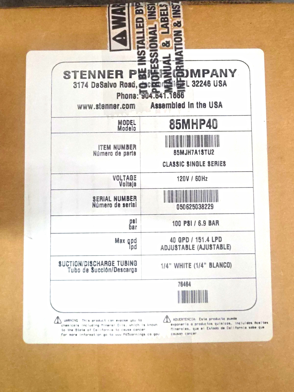 Stenner 85MHP40 Classic Peristaltic Metering Pump 40 GPD 100 PSI