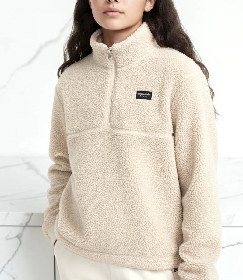 ABERCROMBIE KIDS (13-14) Oatmeal Sherpa Fleece Sweater 1/4 Zip-Up Pullover
