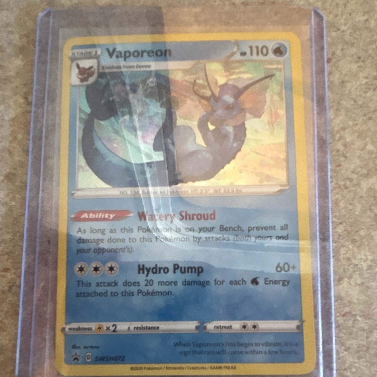 Nintendo Vaporeon Pokemon Holo Promo SWSH072 Stage 1 110 HP EN 2020 Pokemon TCG