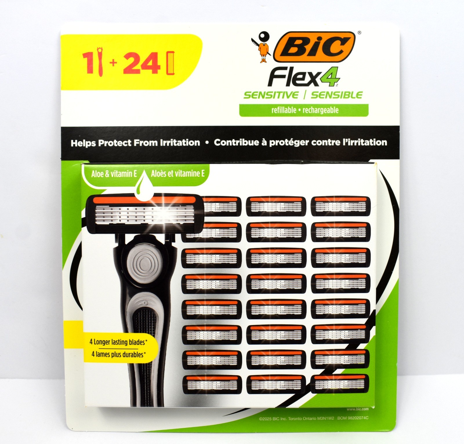 BIC Flex4 Sensitive Refillable Razor 1 Handle + 24 Cartridges
