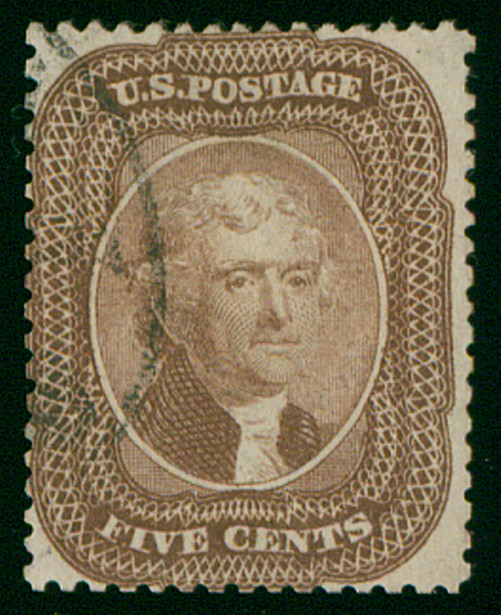 US Scott 29, 5 Cent Brown, Used, Fine-Very Fine, Type I, HR, SCV $325.00